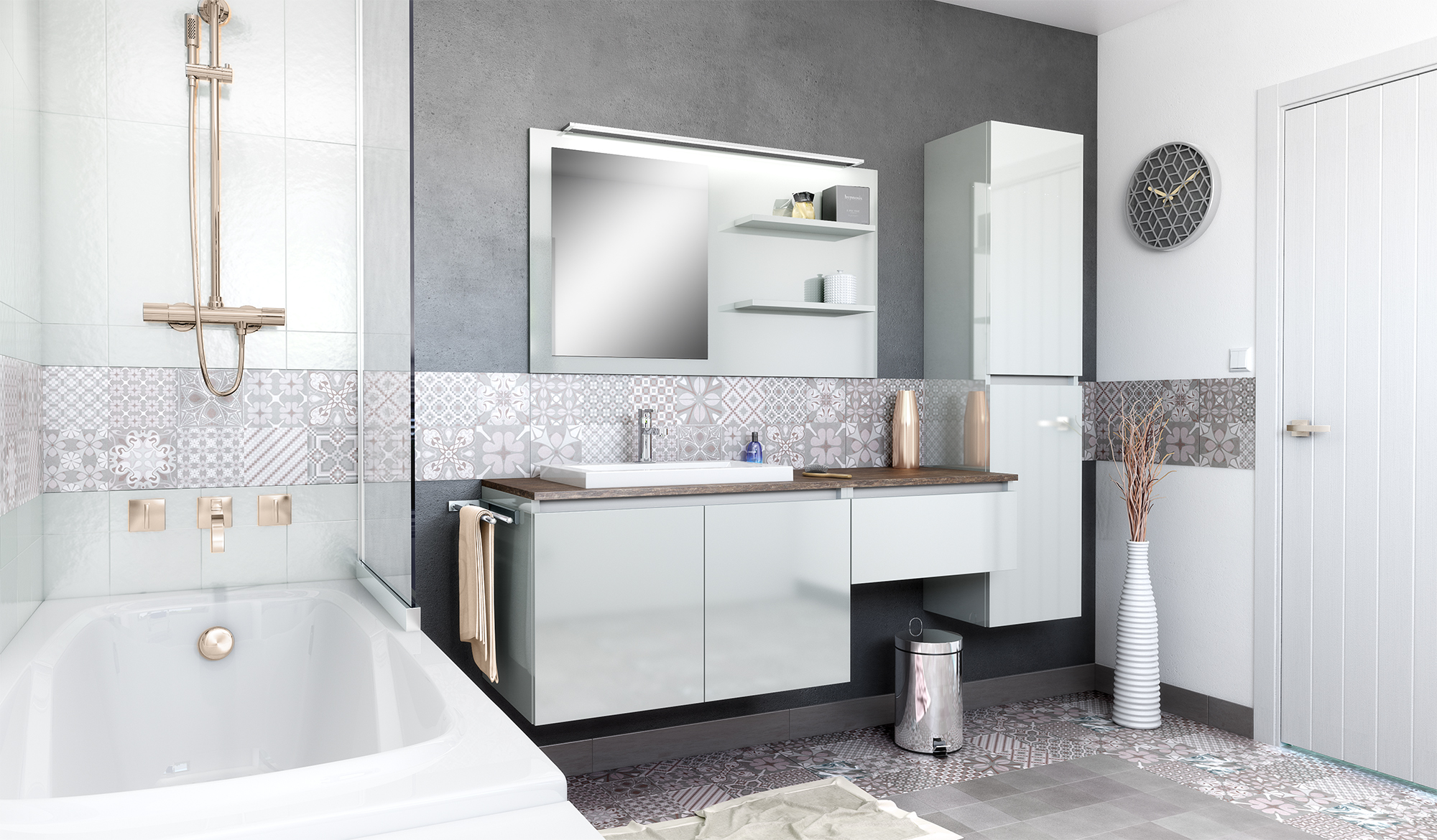 Meuble de salle de bain et miroir éclairant