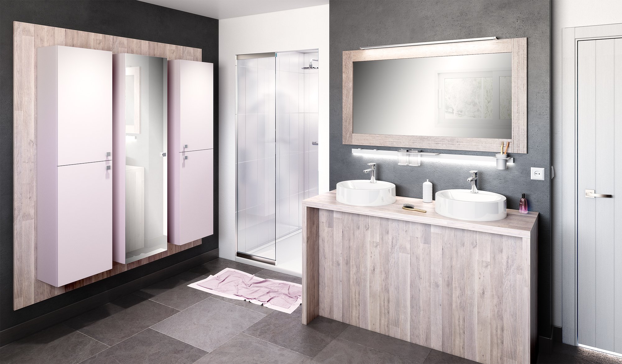 Meuble de salle de bain et miroir éclairant